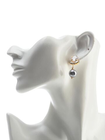 Серьги позолоченные Заснеженный цветок с цирконами и жемчугом майорка, Основной цвет: Золотой, изображение 3