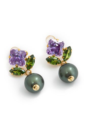 Серьги Ирисы позолоченные с цирконами и жемчугом Майорка, изображение 2