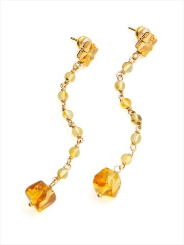 Серьги длинные с янтарем и цирконами Солнце Балтики, изображение 3