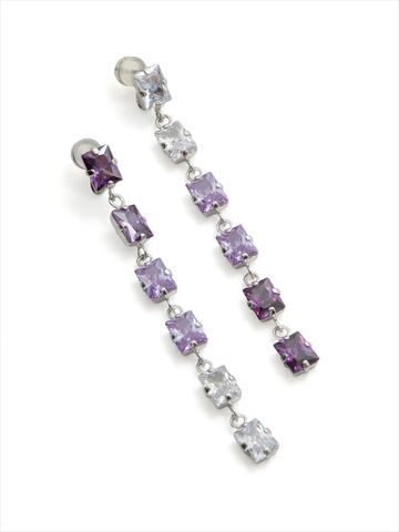 Серьги дорожки гвоздики Фиалка с цирконами трех оттенков, изображение 2