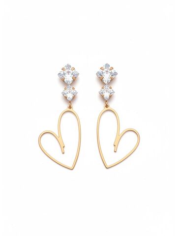 Серьги позолоченные с цирконами и подвесками Сердце