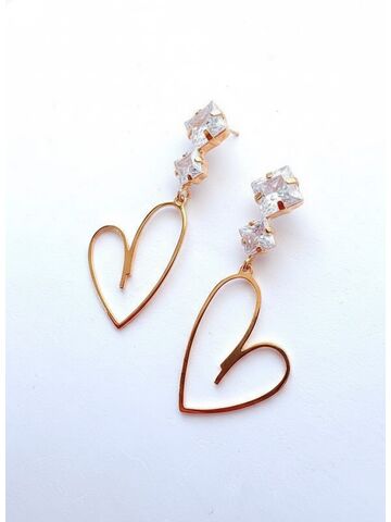 Серьги позолоченные с цирконами и подвесками Сердце, изображение 3