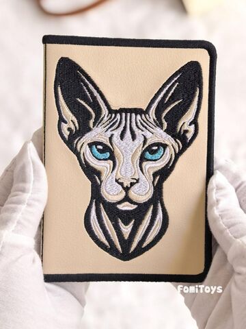 Кожаная обложка на паспорт женская / мужская (экокожа) с машинной вышивкой FomiToys. Сфинкс. Ручная работа, Вариации товаров: 2