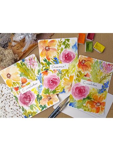 Открытка акварелью Цветы, изображение 3