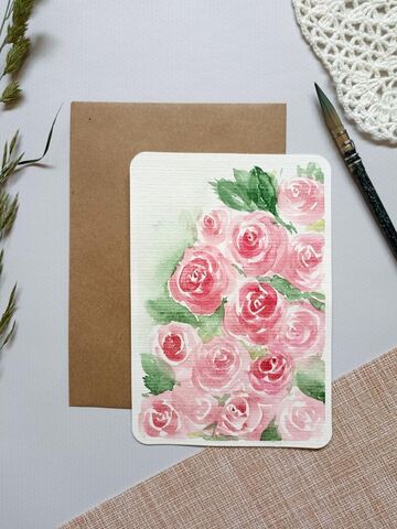 Открытка акварелью Розы, оригинал, изображение 3