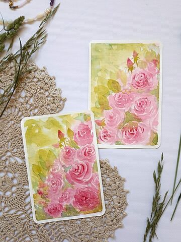 Открытка акварелью Розы, оригинал, изображение 7