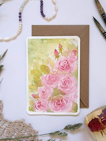 Открытка акварелью Розы, оригинал