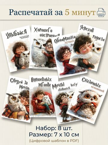 Набор открыток для самостоятельной печати «Тёплые объятия» — 8 шт, 7×10 см