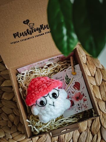 Мягкий вязаный брелок "Грибочек" ручной работы, розовый, 7 см, Основной цвет: Розовый, изображение 3