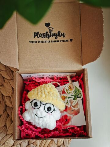 Мягкий вязаный брелок "Грибочек" ручной работы, желтый, 7 см, Основной цвет: Желтый, изображение 2