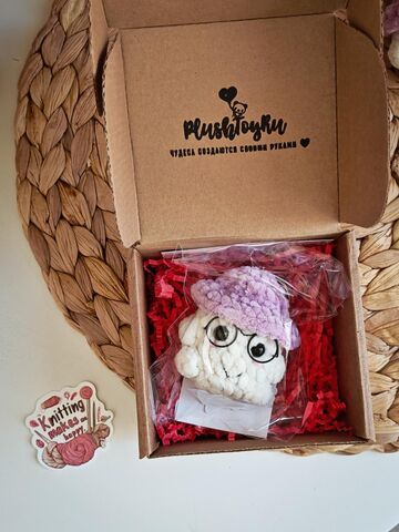 Мягкий вязаный брелок "Грибочек" ручной работы, фиолетовый, 7 см, Основной цвет: Фиолетовый, изображение 2