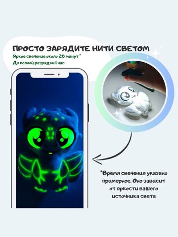 Мягкая игрушка Дракон. Белый светящийся в темноте. Символ года 2024, Основной цвет: Белый светящийся, изображение 2