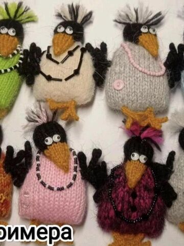 Ворона Игрушка вязаная Брелок Сувенир Брошь, изображение 7