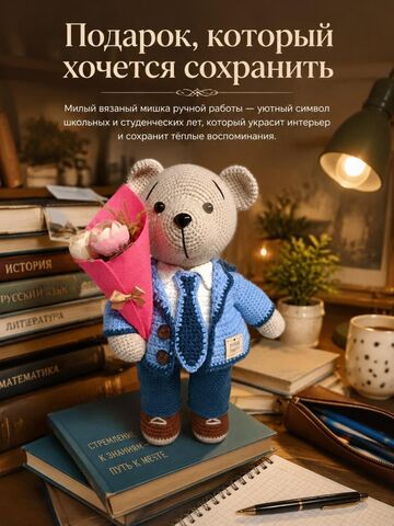Вязаный мишка-школьник / студент, изображение 9